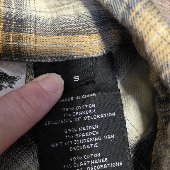 Harley-Davidson ($85) Women’s Plaid Button Up Shirt Western Moto Yellow Gray - Picture 4 of 8